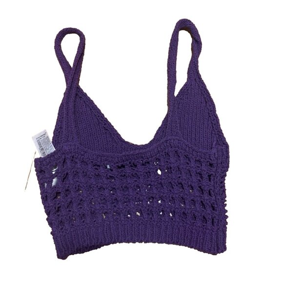 Zara Cotton Purple Crochet Sweater Knit Crop Tank Top Womens Size Small - Picture 5 of 7